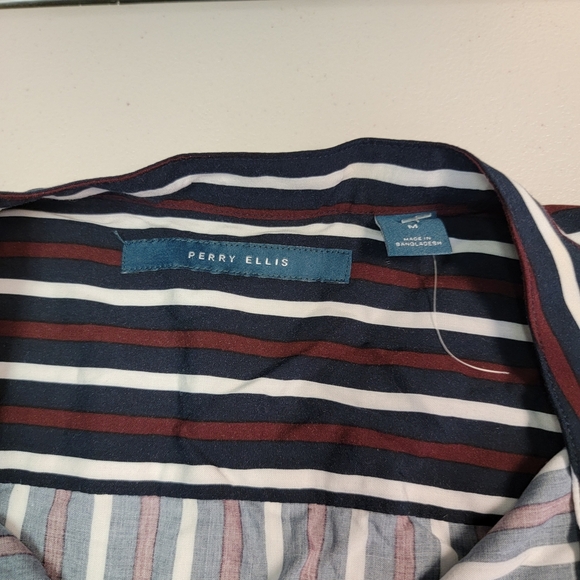 Perry Ellis Long Sleeve Viscose Button Up Mens Size M Dark Sapphire Striped - Picture 4 of 7